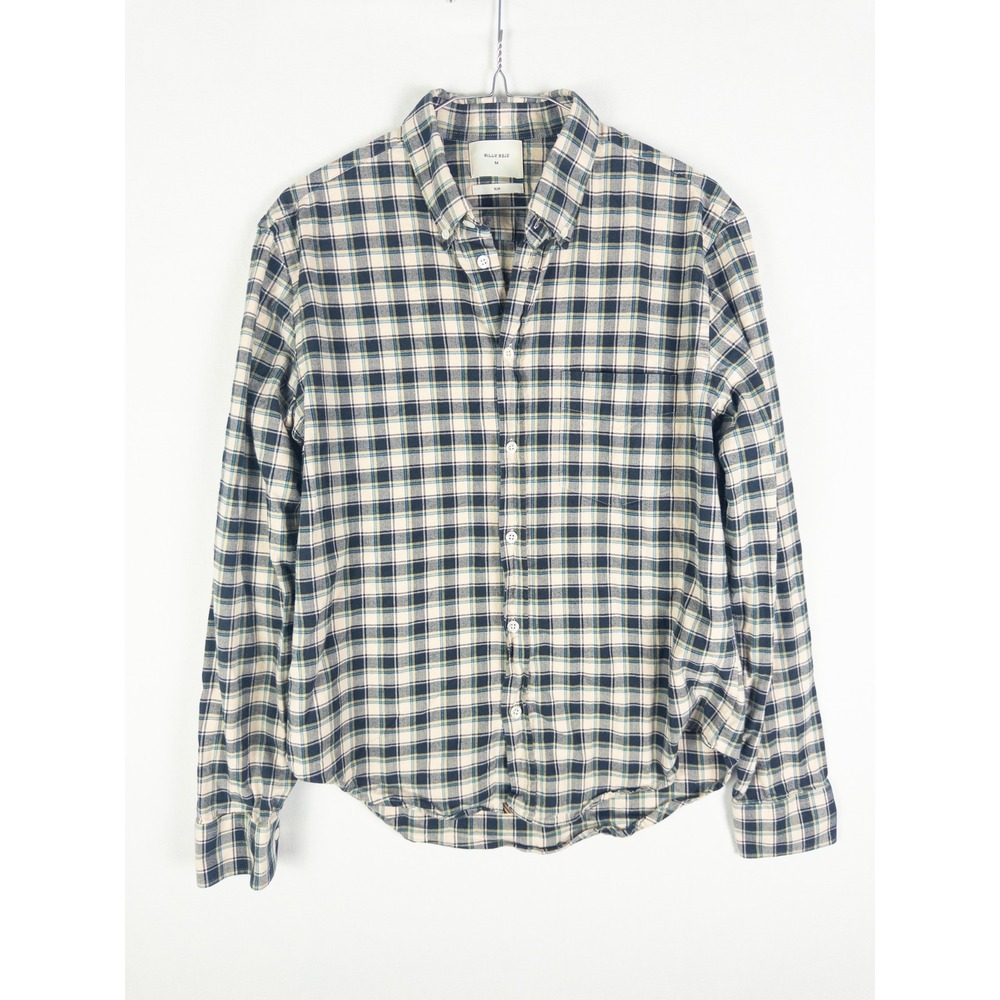 Billy Reid Slim Fit Plaid Flannel Button Down Shirt Mens M Navy Cream Heritage P